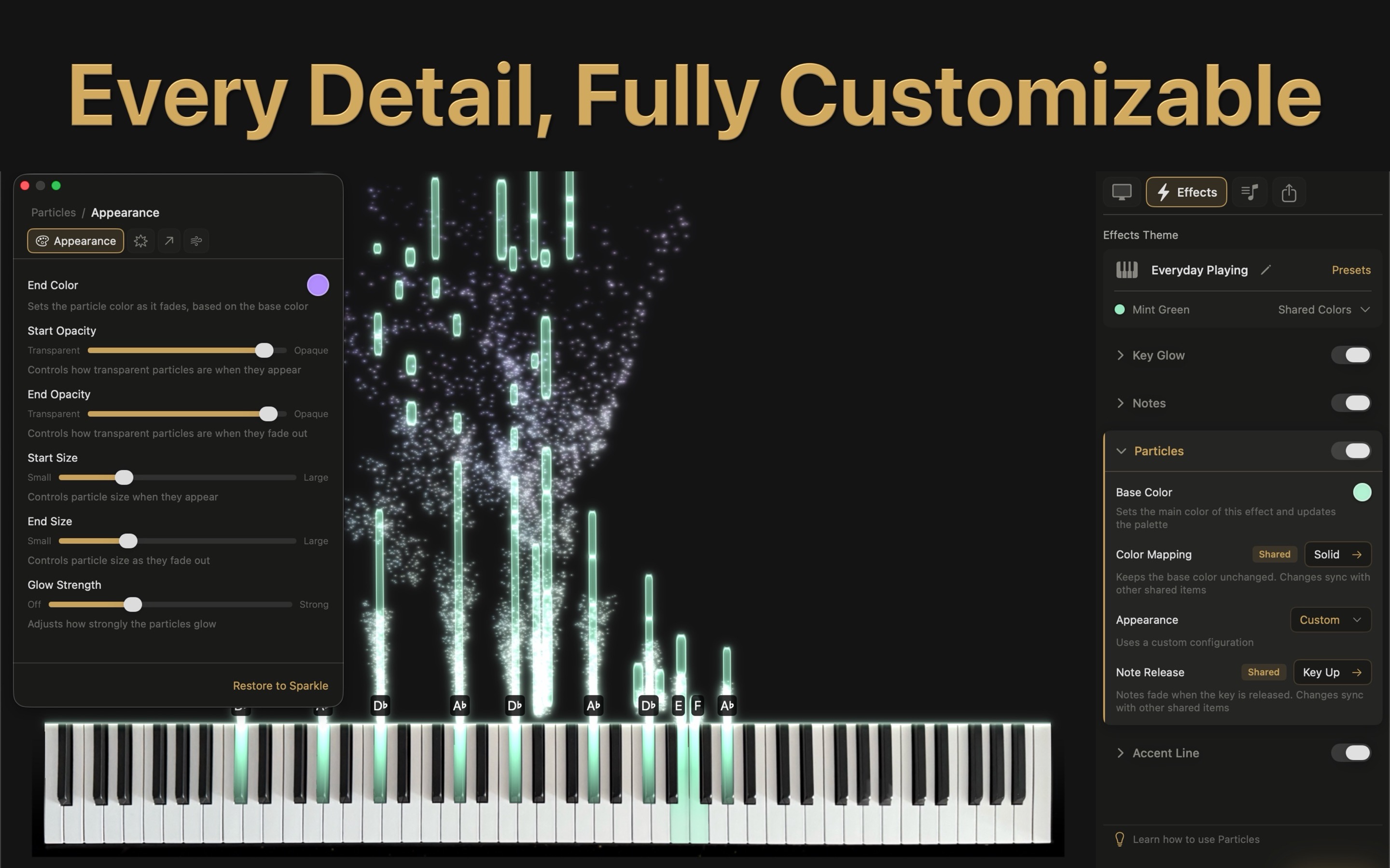 Visiano customization screenshot showing the control panel and the rendered stage.